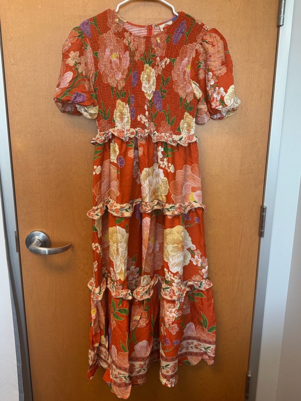 FARM Rio Orange Smocked Floral Maxi Dress